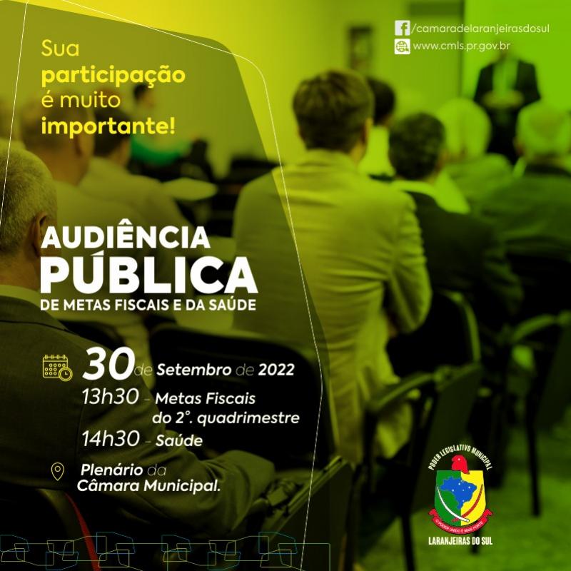 AVISO DE PAUTA: Câmara Municipal convida para a Audiências Públicas de Metas Fiscais e da Saúde